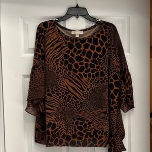 Michael Kors Black and Brown Animal Print Blouse